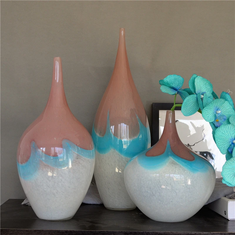 外贸手工玻璃花瓶小口大肚瓶欧式美式家居装饰样板房客厅书房摆件