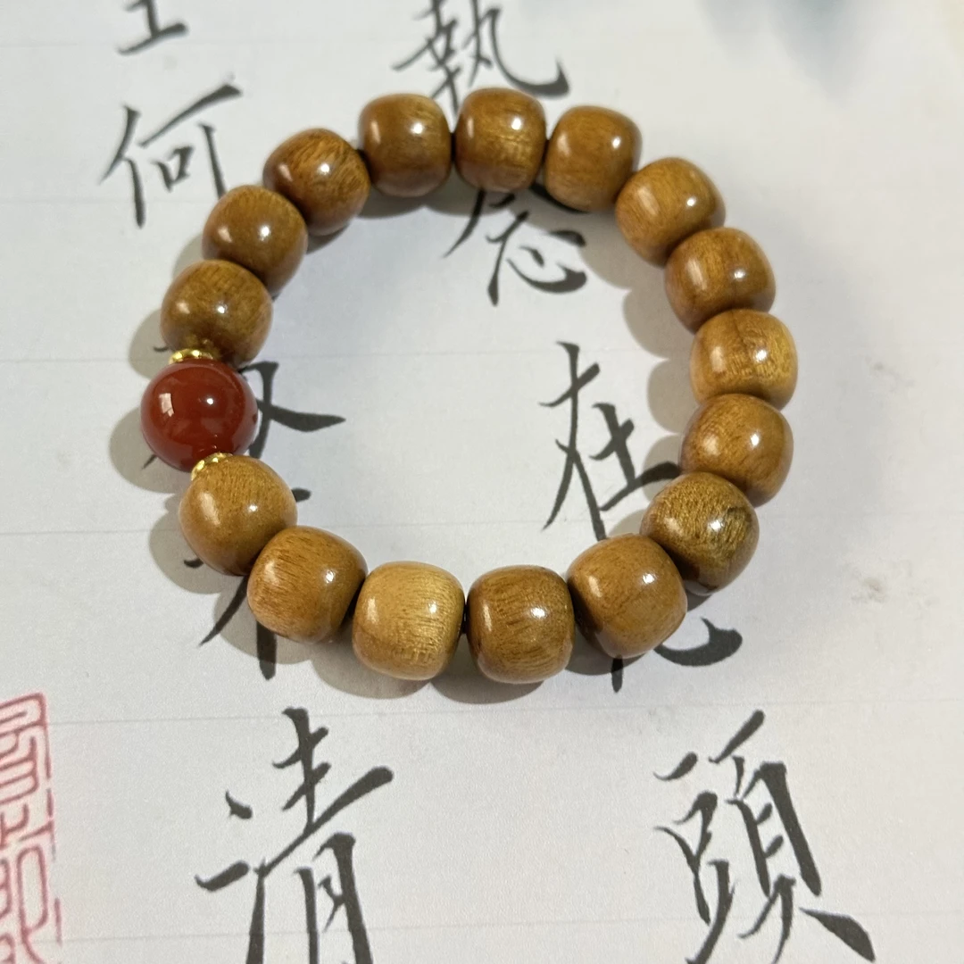 精品正宗金丝楠木鸿运当头12*13mm老型珠小叶桢楠男女款文玩手串