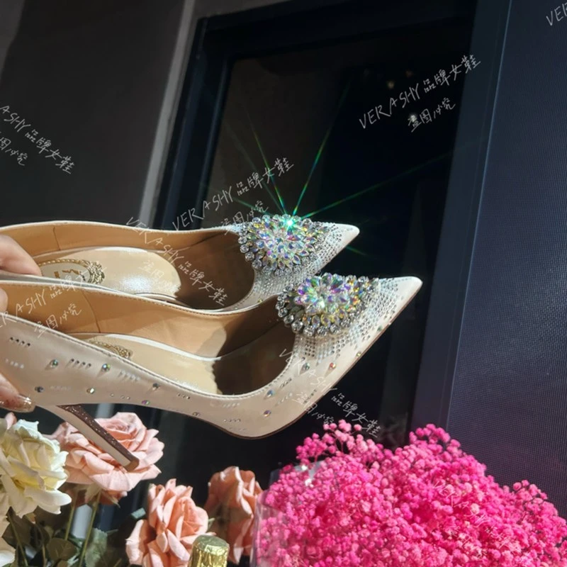 奢华主义新款花朵水钻单鞋细跟性感高跟鞋礼服宴会婚鞋浅口高跟鞋