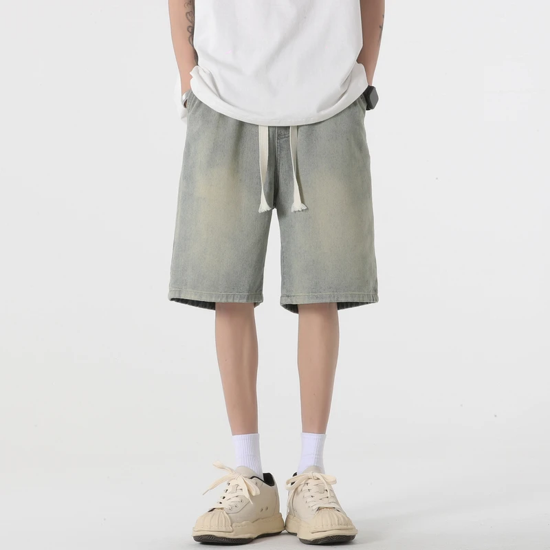 夏季新品 日系复古水洗牛仔短裤cityboy潮牌宽松百搭直筒五分裤