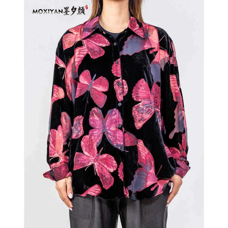 【墨夕颜】2024秋季新款丝绒 中国风男士宽松百搭蝴蝶外套-MH-383