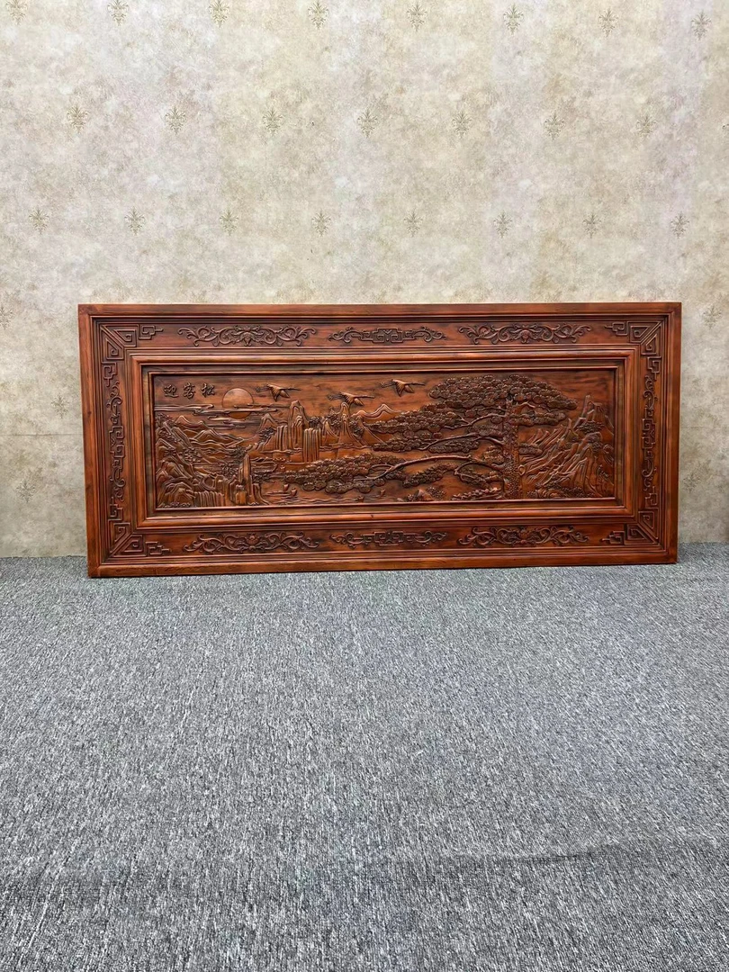 迎客松香樟木挂件80x180公分挂玄关展厅书房公司店面家里