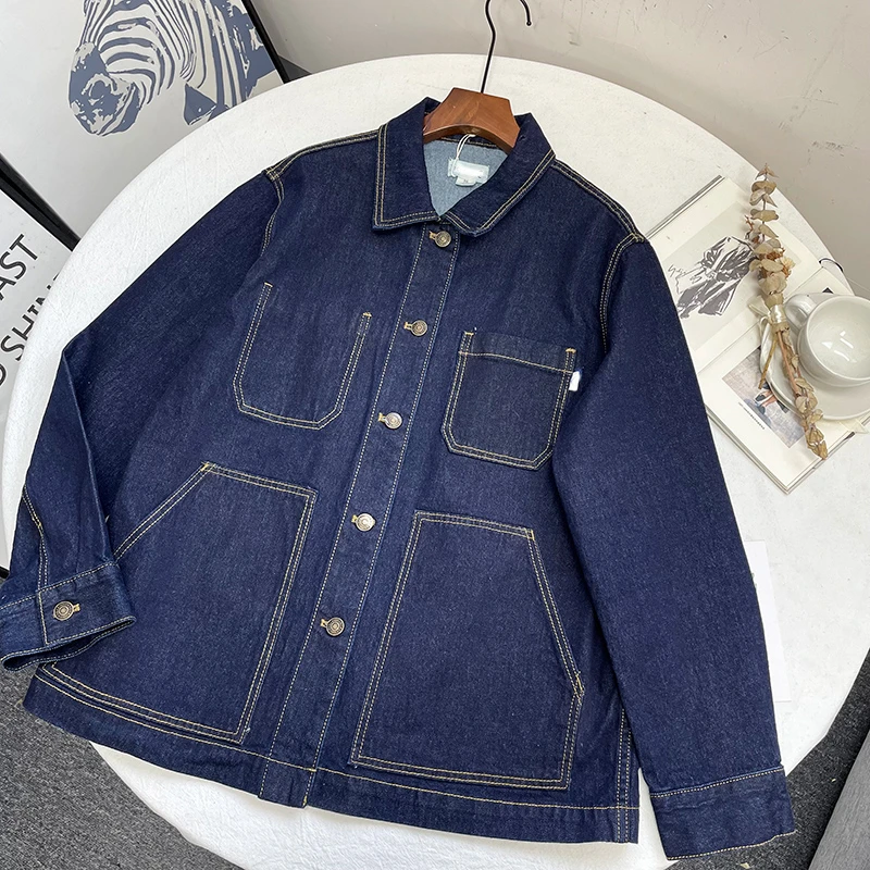 23新品 复古时髦深蓝工装翻领牛仔外套 c3675