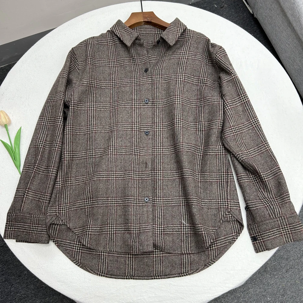 高货羊毛格子衬衫女长袖外套 春装新款洋气外搭格纹外套 C5523