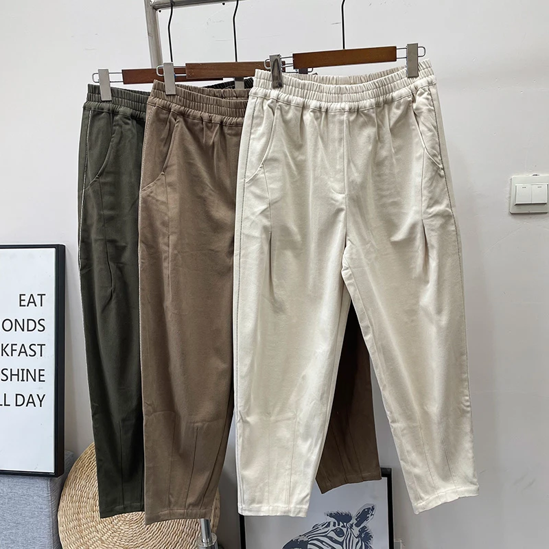 四面弹拉绒萝卜裤【裤长92】 空气洗棉冬季厚款萝卜裤款休闲裤