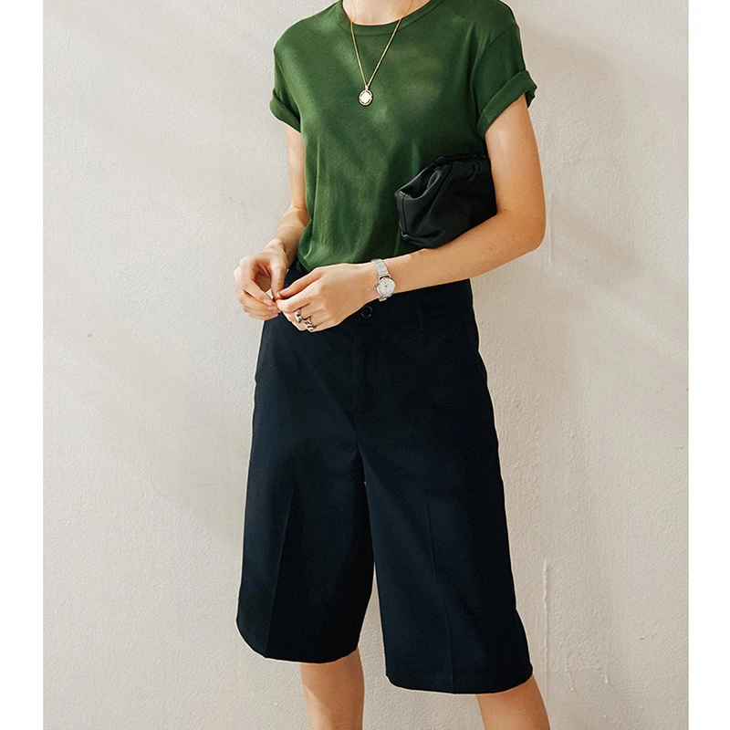 夏季四面弹棉质通勤简约气质高腰西装中裤短裤 c4293