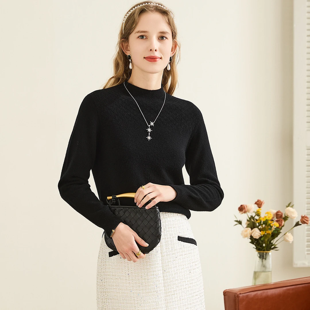 【纯羊毛100%】无缝秋冬款纯色简约休闲半高领女套衫羊毛衫TW899081