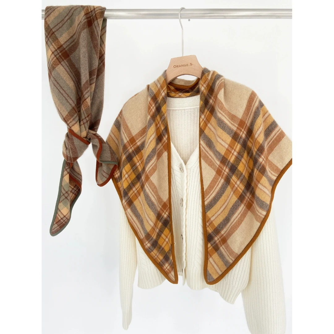 英国匠心手工包边100%羊绒格文三角巾披肩经典休闲格纹百搭冬季