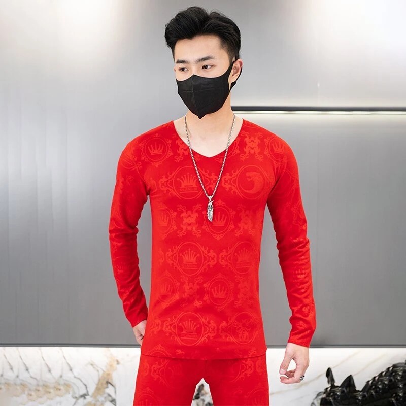【5A抗菌】男士秋冬无痕双面绒压花保暖内衣套装加绒加厚打底衫