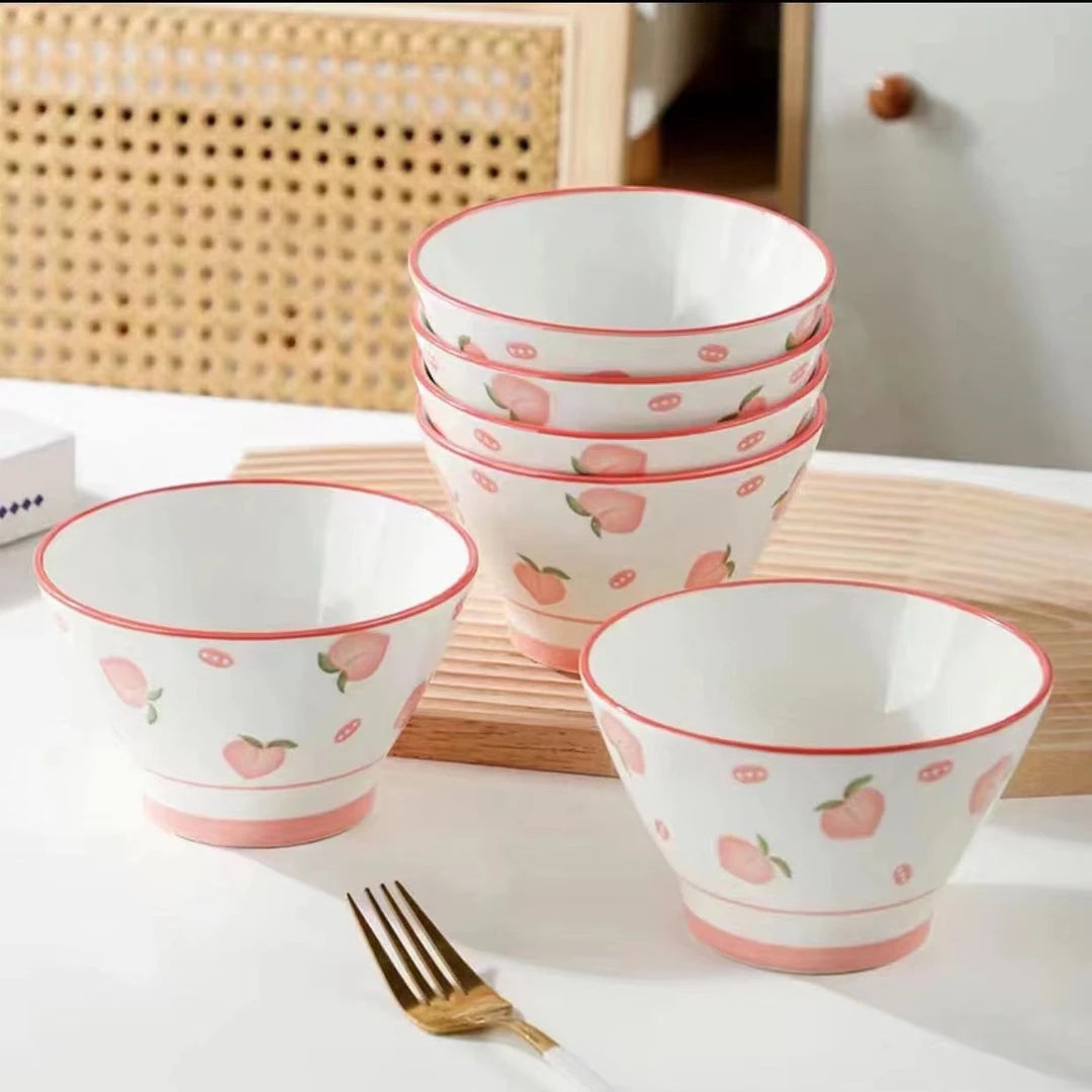 水蜜桃5英寸斗笠碗6个