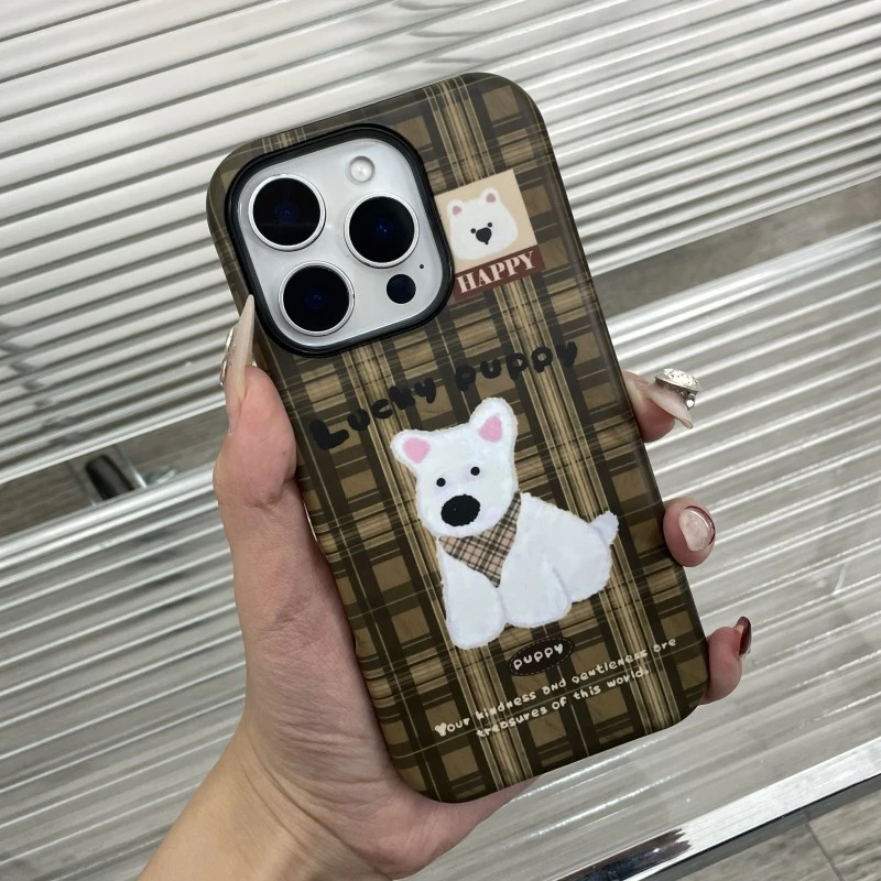 格子狗狗iphone16promax手机壳苹果15小米14华为13适用12可爱创意