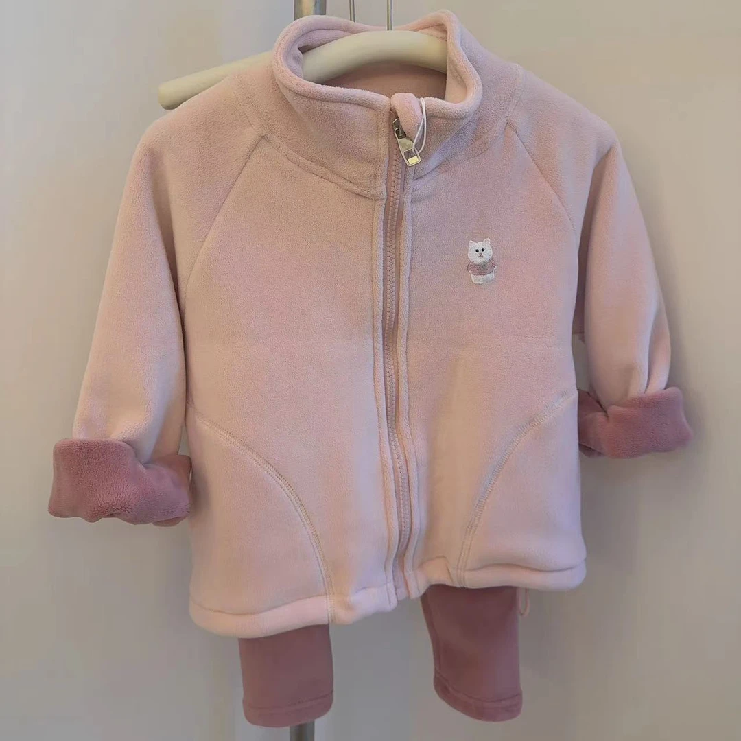 儿童春秋运动洋气卫衣休闲可爱百搭女宝小熊刺绣两件套2024新款