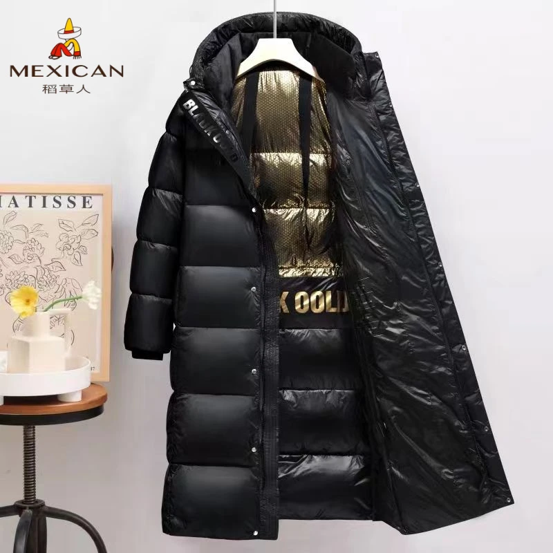 稻草人大码户外黑金羽绒服男女长款保暖过膝可拆卸帽情侣外套