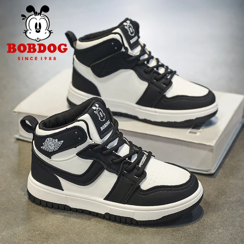 巴布豆男童休闲鞋2025春季新款学生防滑耐磨高帮板鞋女童百搭潮鞋