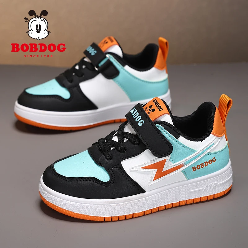巴布豆男童鞋子皮面防水2025夏季儿童板鞋透气运动休闲跑步鞋6-12