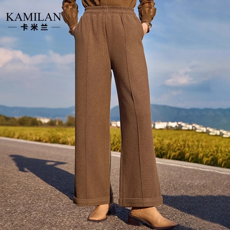 卡米兰裤子女2023年秋冬新款高腰阔腿裤宽松直筒休闲裤百搭长裤