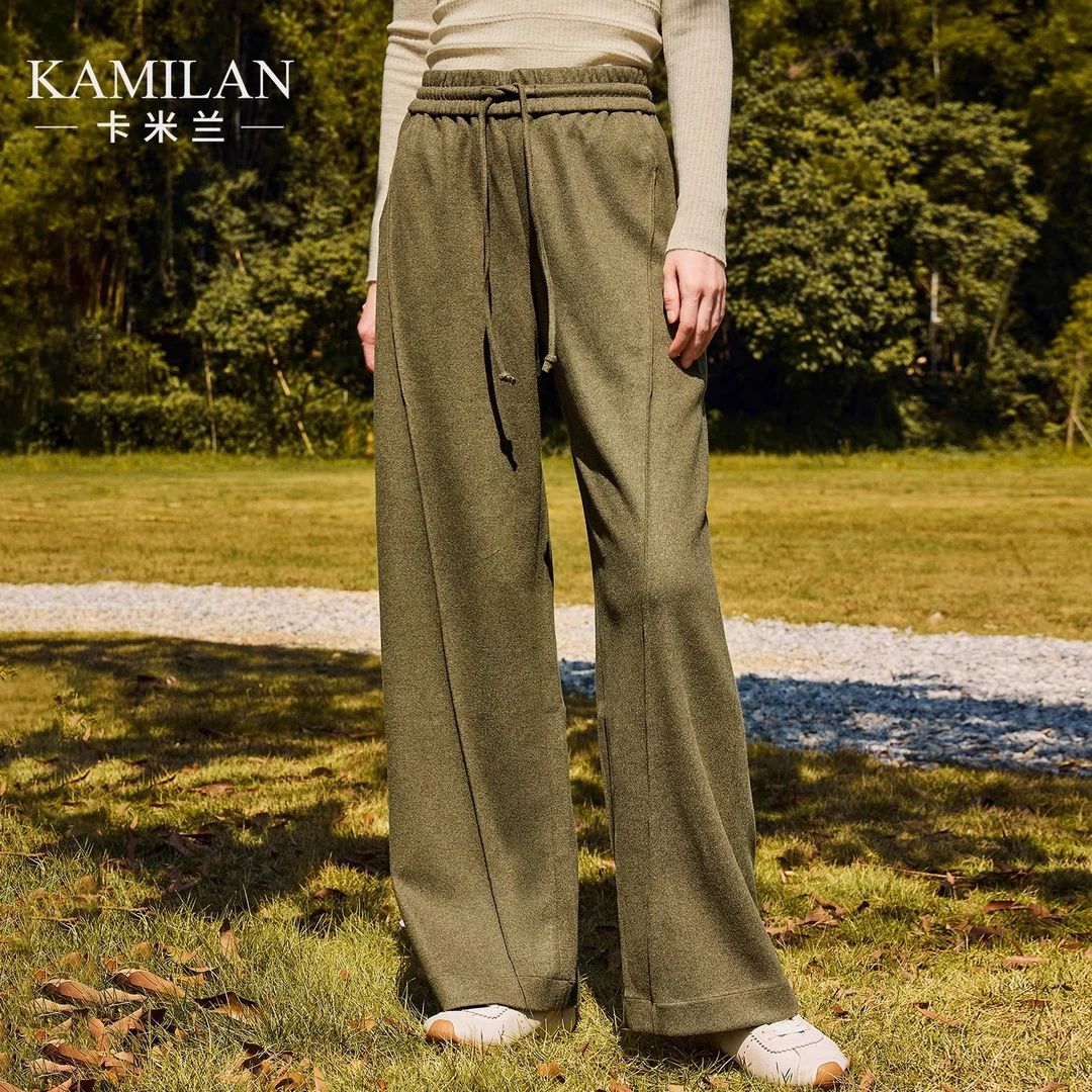 卡米兰裤子女2024秋冬新款高腰阔腿裤女士休闲裤直筒裤拖地裤长裤