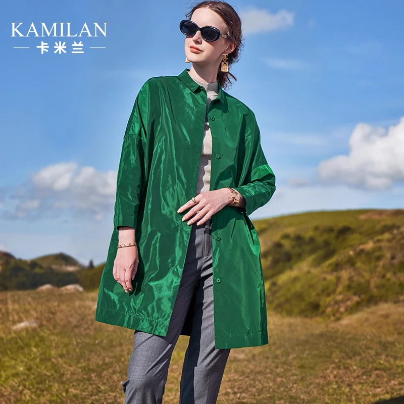 卡米兰气质休闲百搭风衣女2024秋季新款宽松中长款九分袖外套