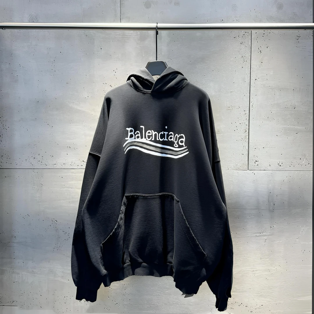 全新未使用 Balenciaga/巴黎世家 可乐涂鸦泼墨字母logo帽衫