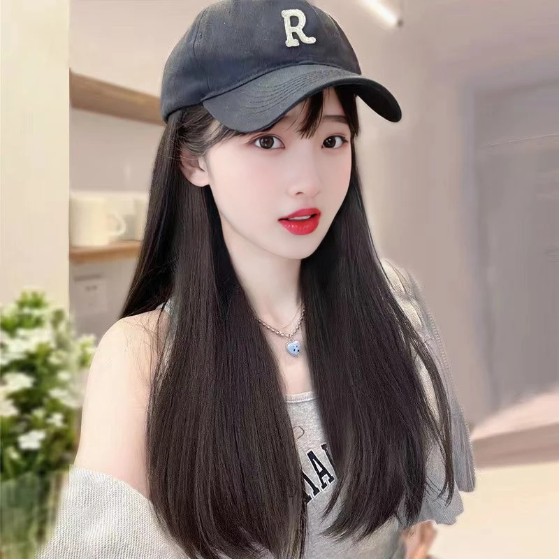 ins网红爆款假发帽子时尚新款夏日氛围感棒球帽全头套百搭长卷发