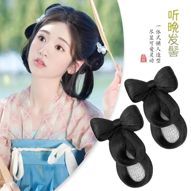 古装汉服假发一体式懒人蝴蝶结发包古风盘发造型道具发髻垫发包
