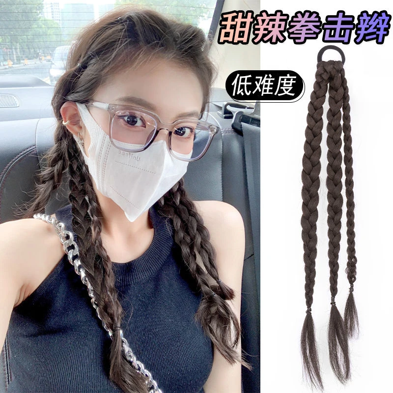 假发辫子甜酷女孩自然麻花辫女鱼骨马尾拳击辫绑带式女团辣妹脏辫