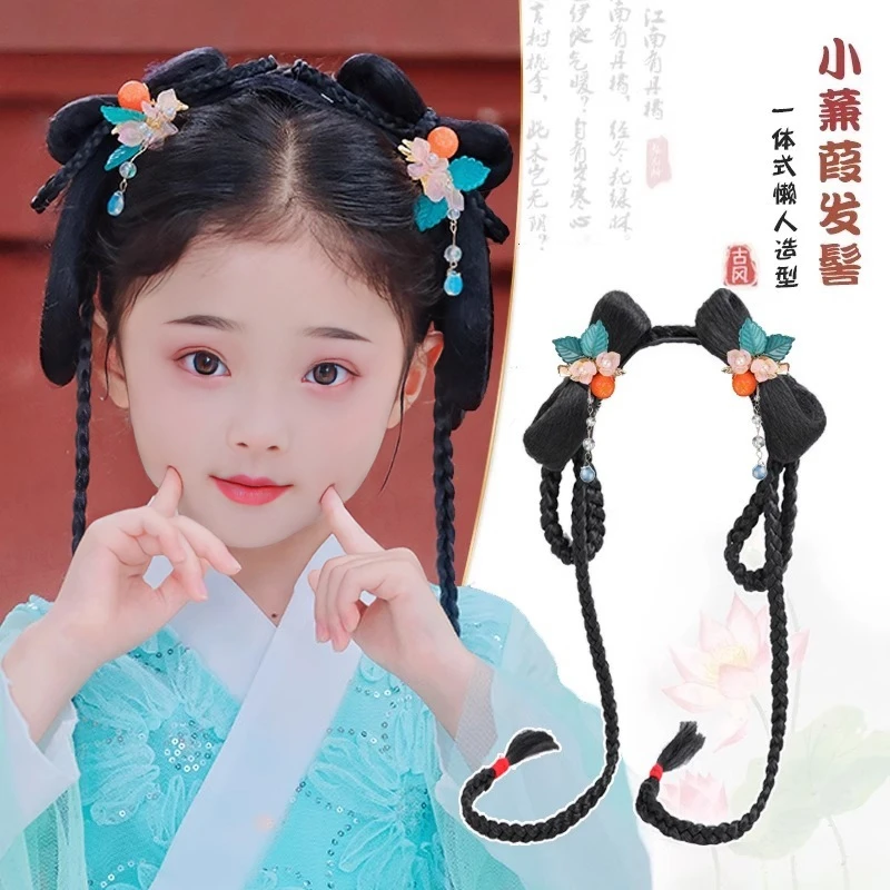 儿童汉服假发包盘发女童一体式发髻古装表演造型头饰假发发饰古风