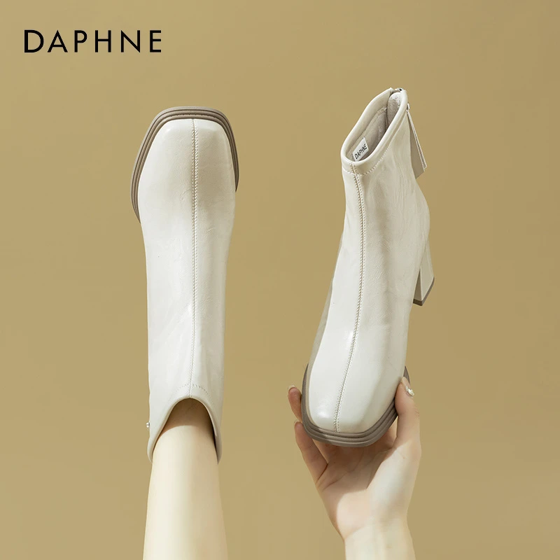 达芙妮切尔西短靴白色鞋子2024秋冬季加绒女鞋瘦瘦靴子厚底马丁靴