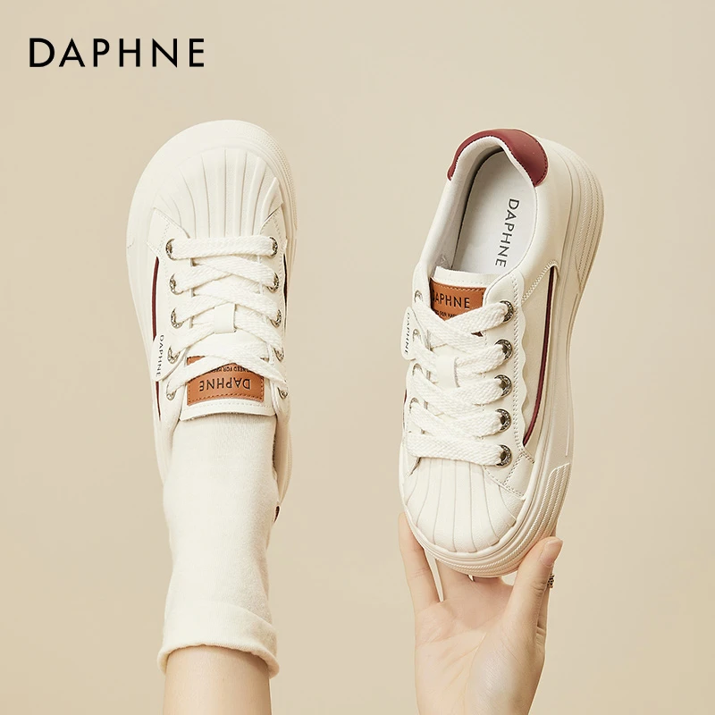 达芙妮夏季厚底圆头板鞋女2025年新款百搭透气薄款系带运动休闲鞋