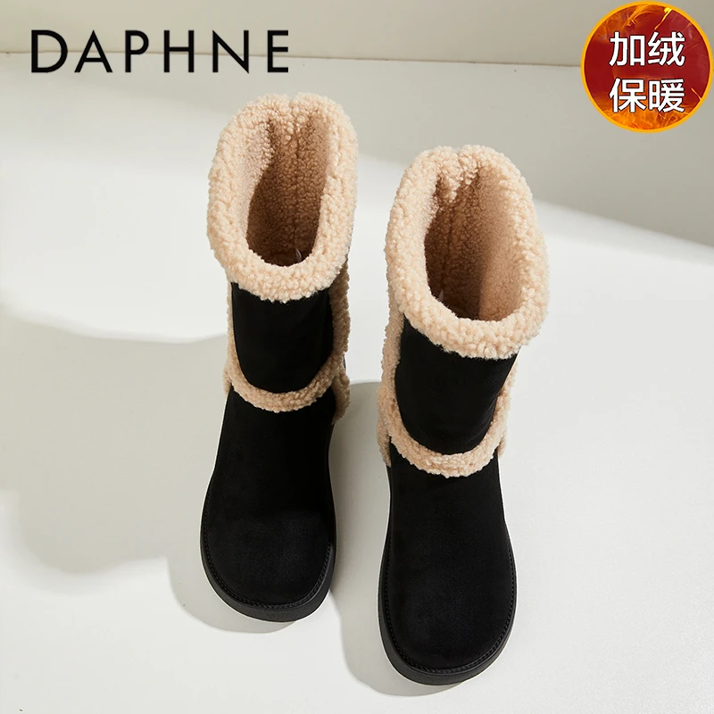 达芙妮2025冬季雪地靴女鞋子百搭时尚厚底加绒棉鞋加厚保暖休闲靴