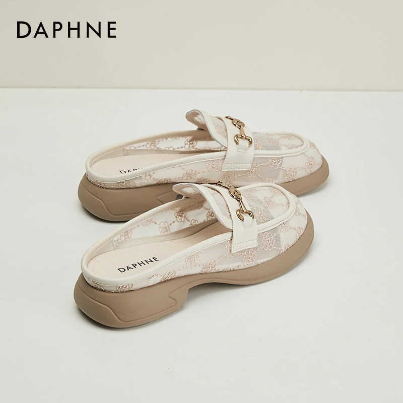 达芙妮镂空蕾丝网包头拖鞋穆勒鞋女士新款夏季透气镂空小香风凉拖