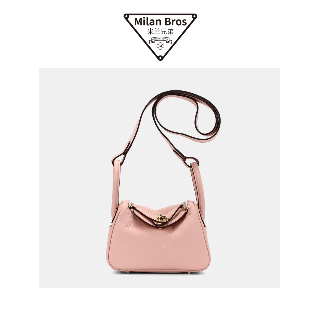 【米兰兄弟】头层牛皮林迪樱花粉小号单肩斜挎包