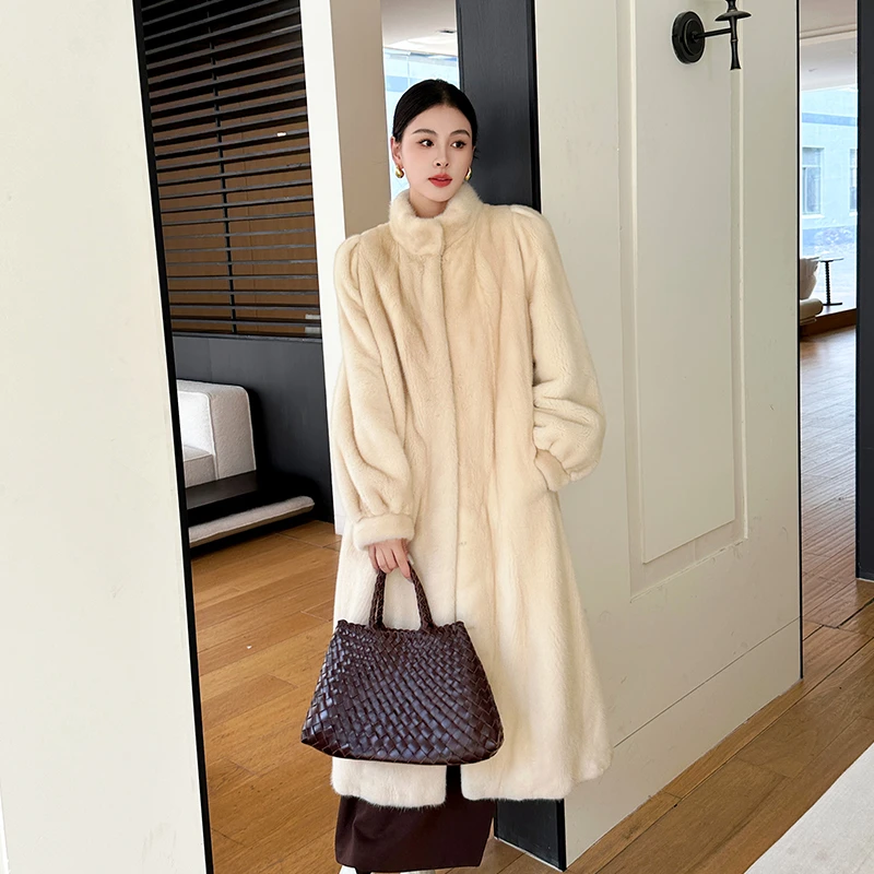 貂皮大衣女整貂进口紫标天鹅绒水貂皮草气质立领长款冬季外套