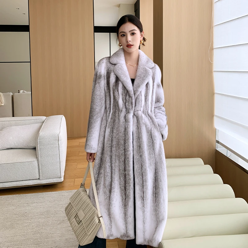 全抽刀工艺进口紫标天鹅绒水貂西装领貂皮大衣女长款整貂皮草外套