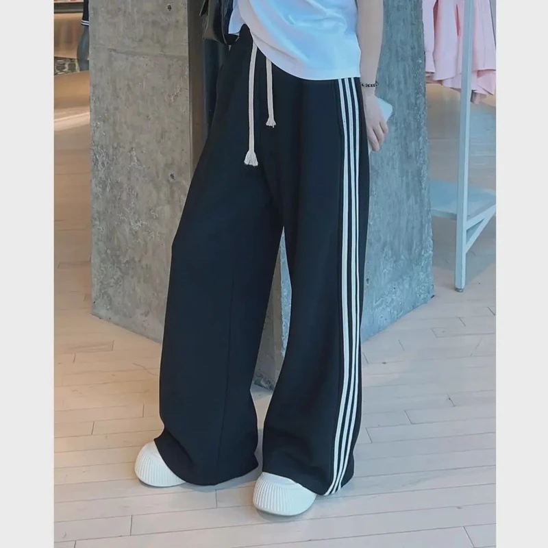 【洁子推荐】88858运动休闲抽绳竖线休闲阔腿裤