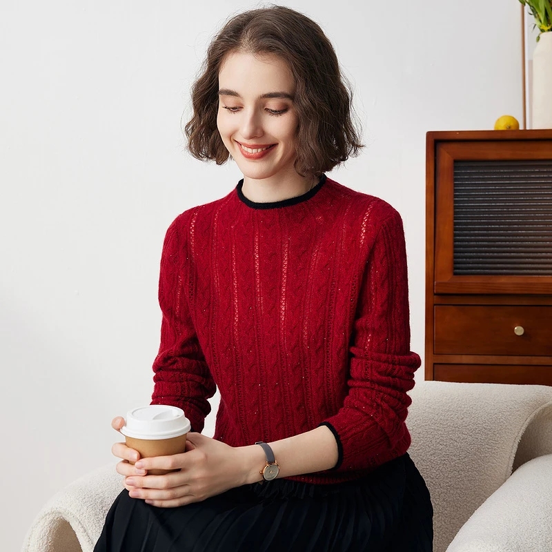 zhaojun/兆君气质女士时尚秋冬针织长袖百搭半高领羊绒衫ZSR1454