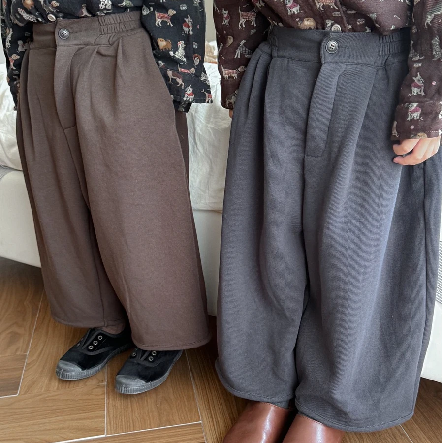 2025春季新款儿童纯色针织阔腿裤男女宝宝宽松直筒九分裤