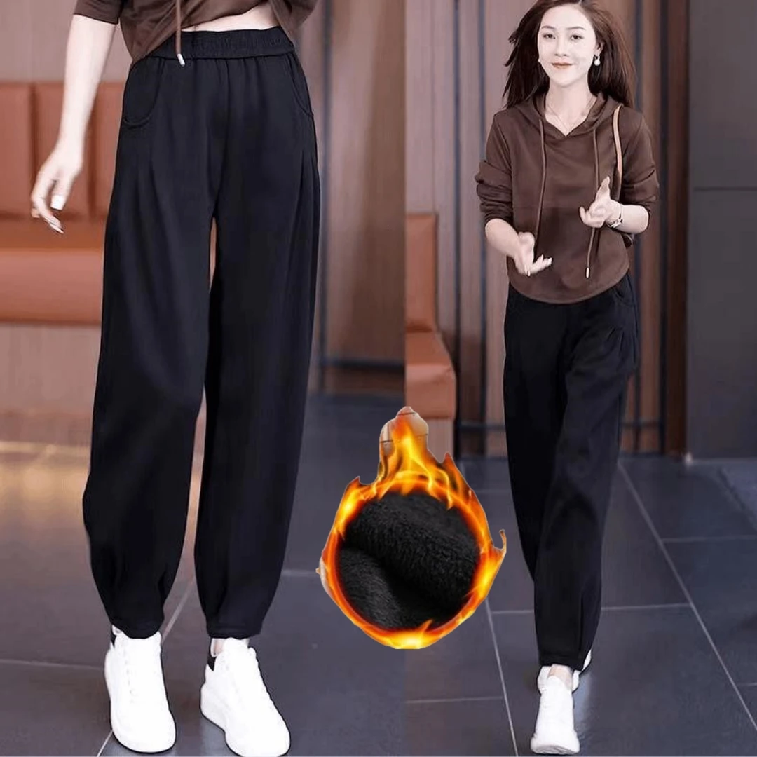 加绒裤子女冬季小脚裤宽松哈伦裤女新款高腰束脚裤时尚休闲裤子