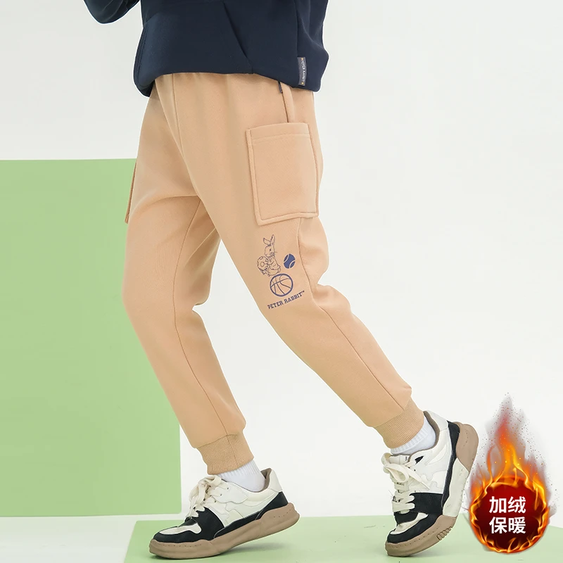 【】英国比得兔加绒卫裤休闲裤男童女童保暖秋冬加厚大童彼得兔童装