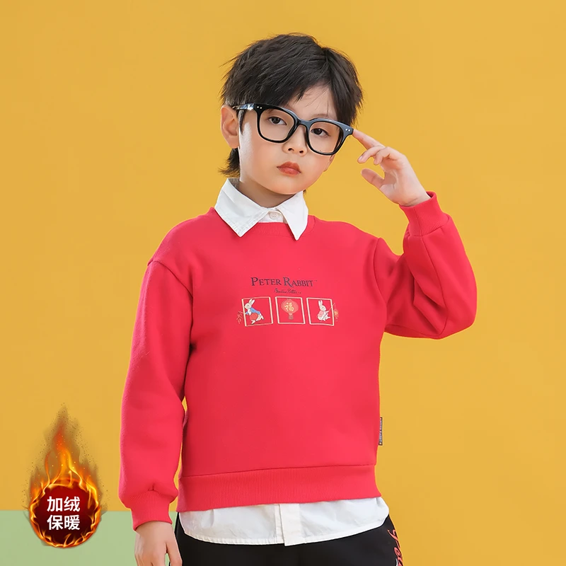 【】英国比得兔儿童长袖休闲加绒卫衣保暖中大童秋冬套头洋气彼得兔