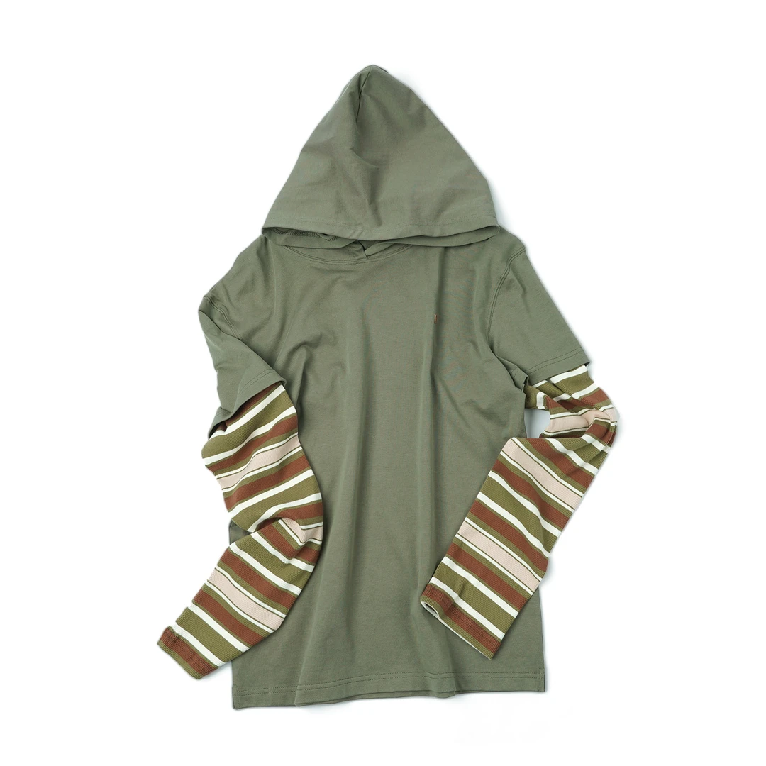 【拼接条纹长袖】G23CX7003热力感穿搭时尚户外休闲百搭连帽条纹袖