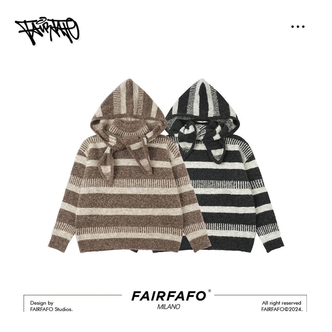 FAIRFAFO【条纹休闲套头宽松毛衣】MYBL48316复古秋季温柔慵懒毛衣