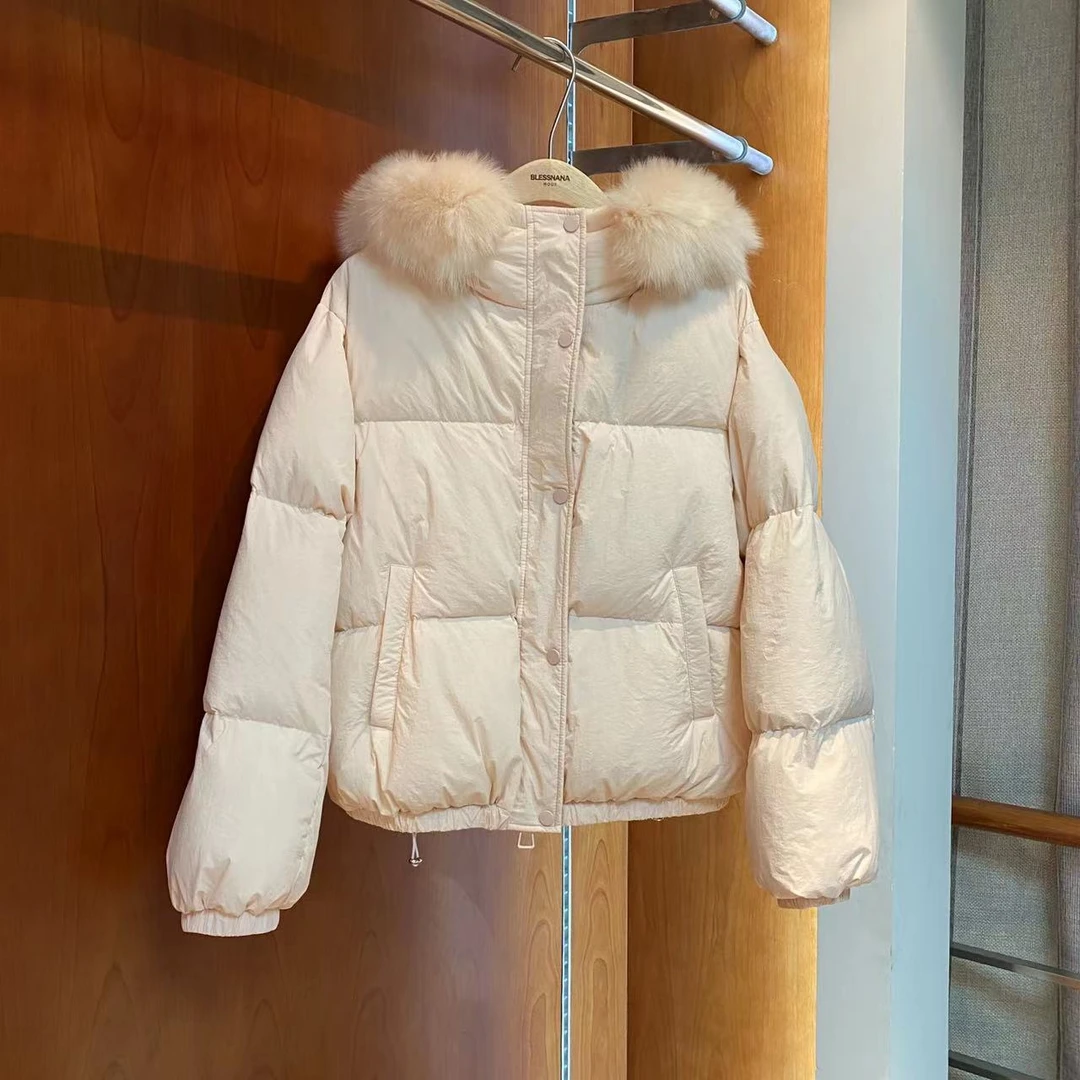 粉色狐狸毛领羽绒服 F31118149