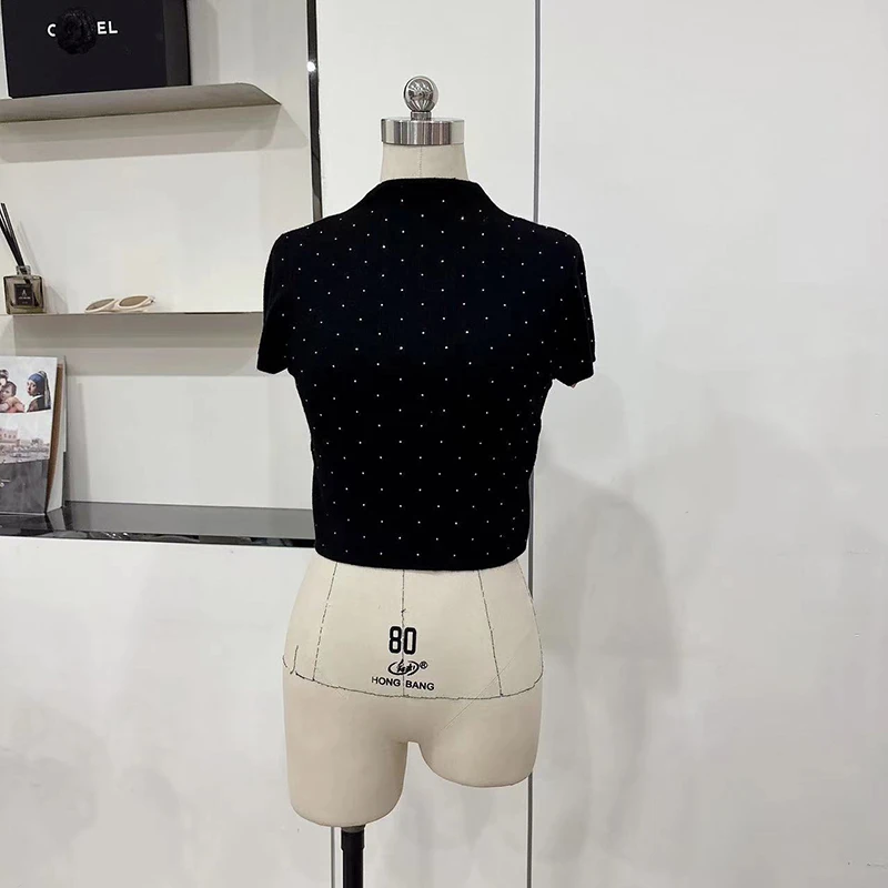 【福气设计】黑色小高领百搭显瘦羊毛短袖针织衫 B30737499