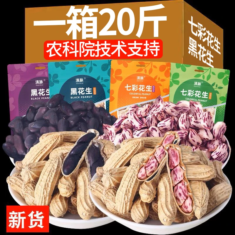 零食云南七彩野地花生晒干带壳熟花生黑花生五彩花生水果花生种子