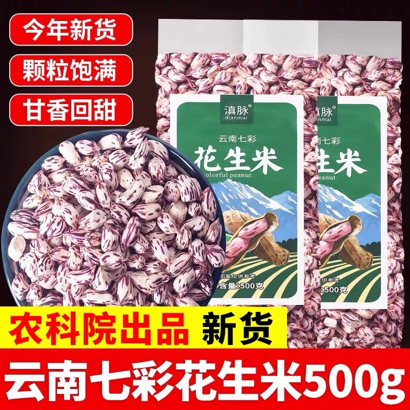 农科院云南七彩野地花生晒干带壳生熟彩色花生七彩花生米种子批发