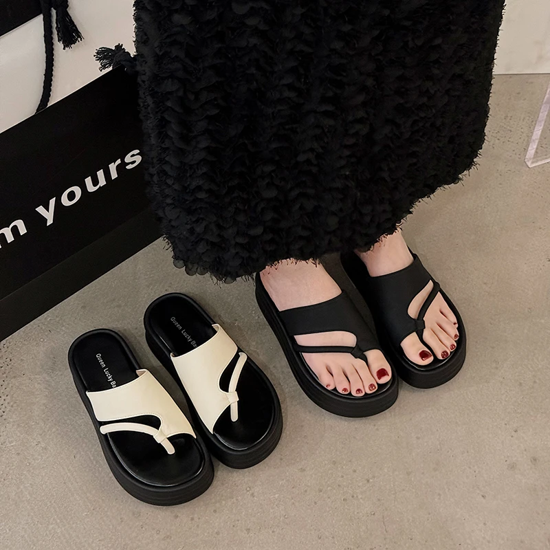 厚底夹脚趾女拖鞋设计感2024夏季新款韩版ins小众百搭网红人字拖