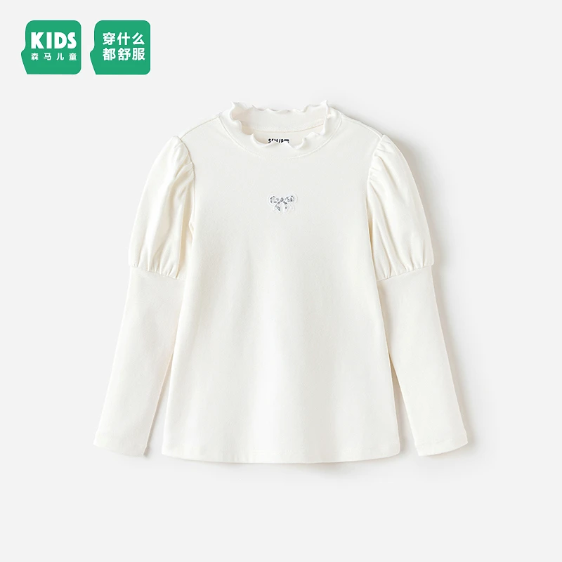 森马儿童童装T恤24年新款女童泡泡针织袖公主风上衣285124138001