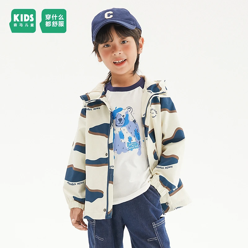 森马童装儿童外套2024年新款男童印花宽松连帽上衣潮285124042103