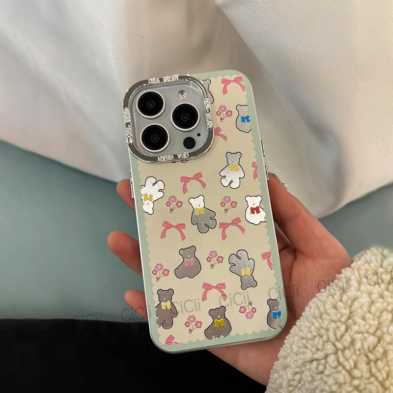 CiCii电镀蝴蝶结小熊苹果14pro手机壳15适用iPhone13防摔少女
